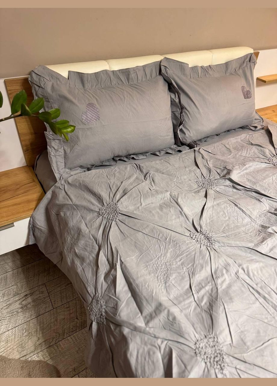 Постільна білизна Євро 200х220 наволочка 70х70 2шт Сірий (П4-satin-zhatka-ser-007-01) No Brand (348094987)