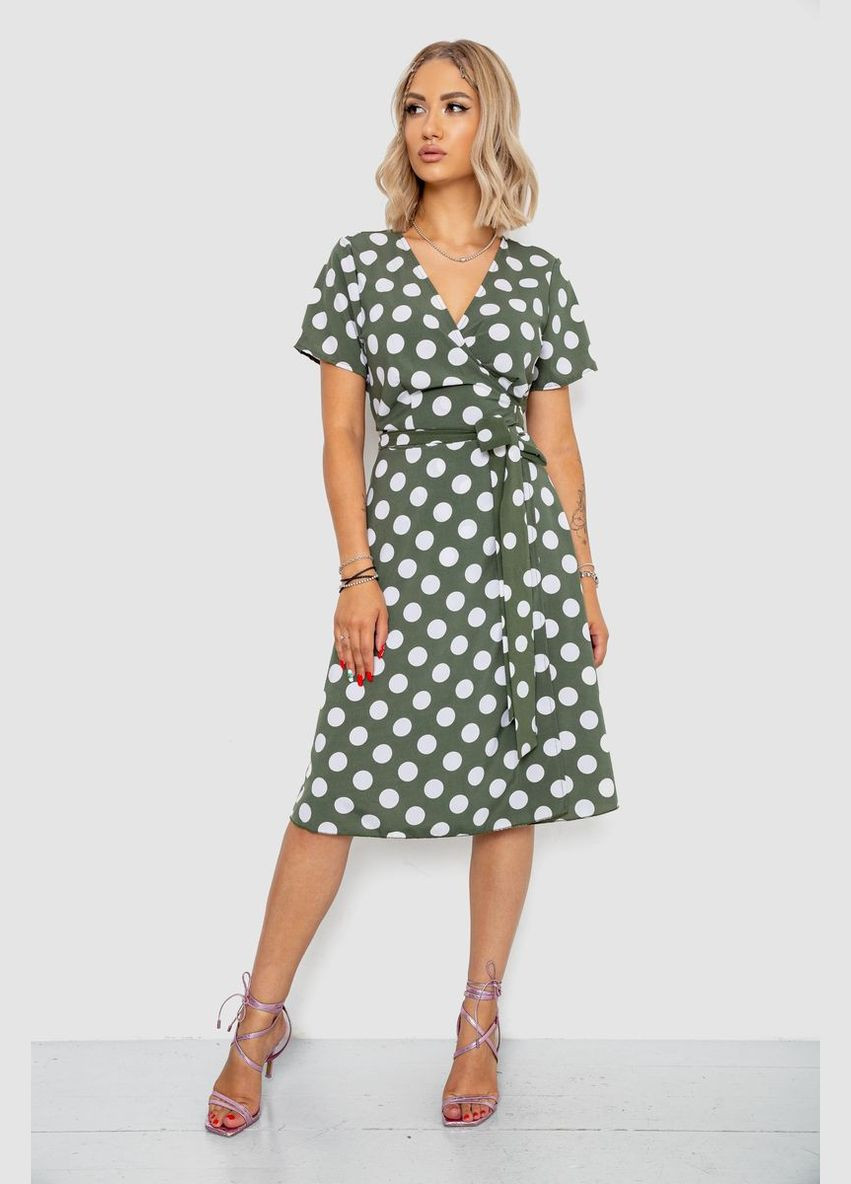 Оливковое (хаки) повседневный летний сарафан софт v-образный на запах с поясом хаки (sku_241r166) No Brand в горошек