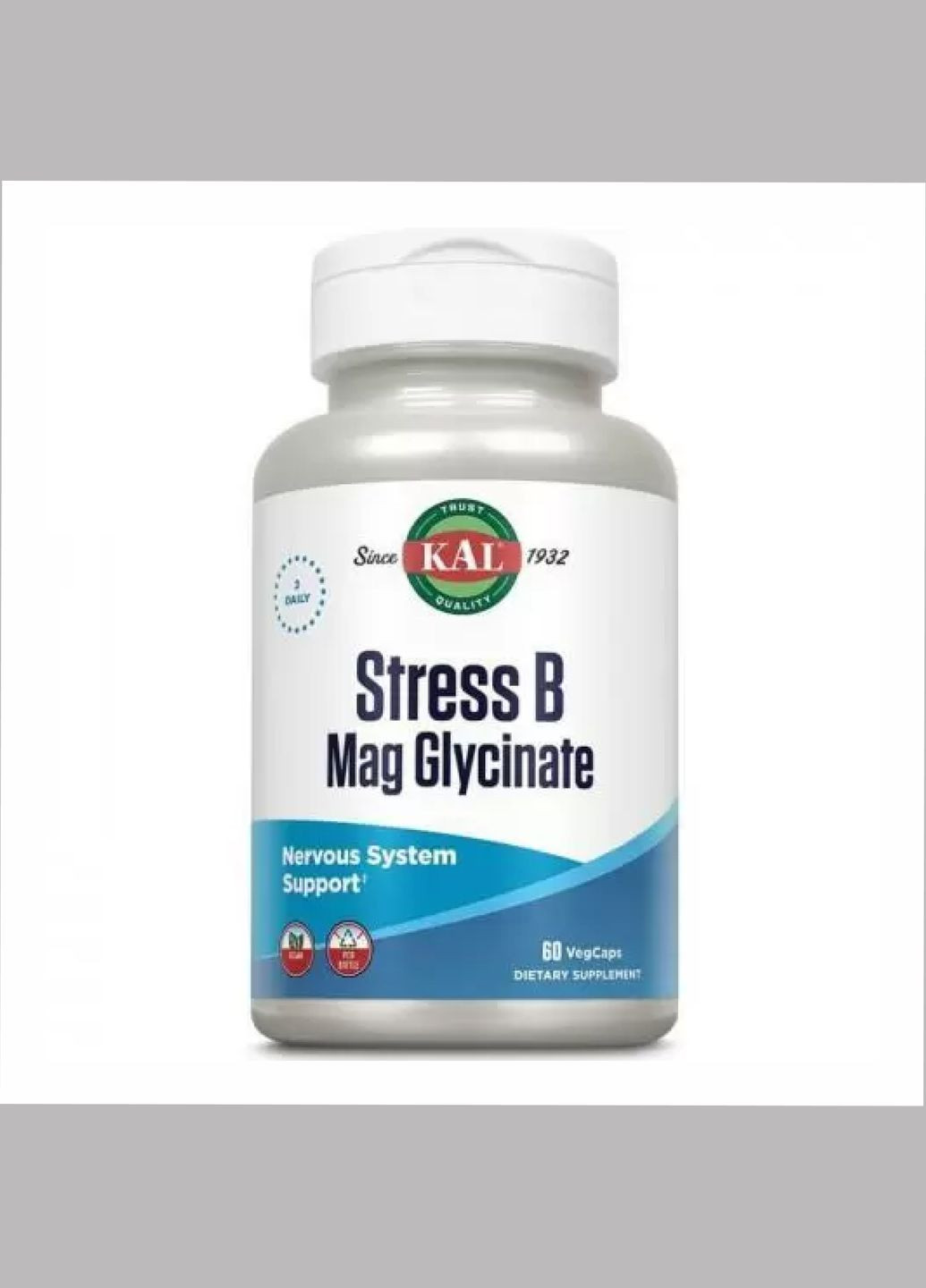 Добавка для нервной системы Stress B Magnesium Glycinate 60 капсул веганская KAL (367958007)