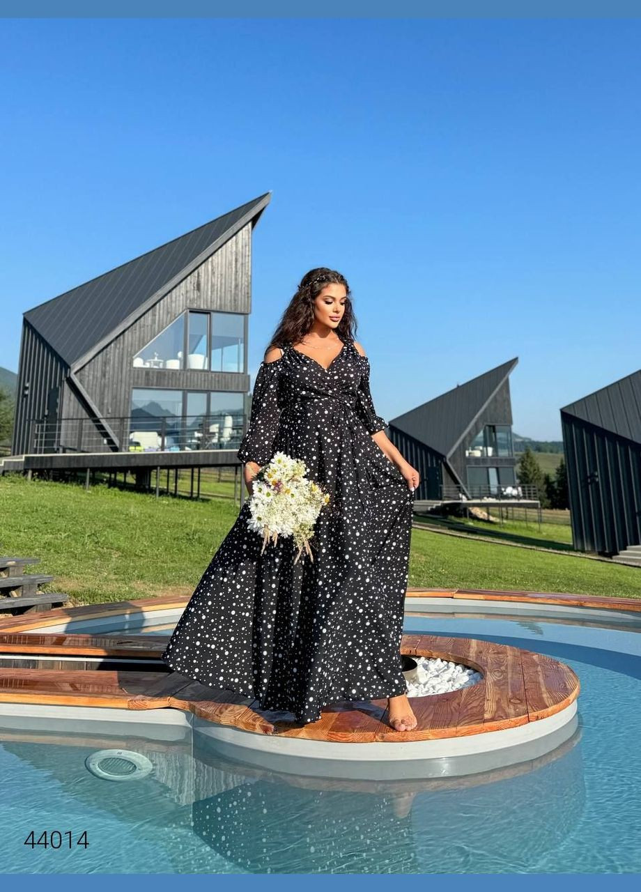 Чорна повсякденний сукня максі в горох Liton в горошок