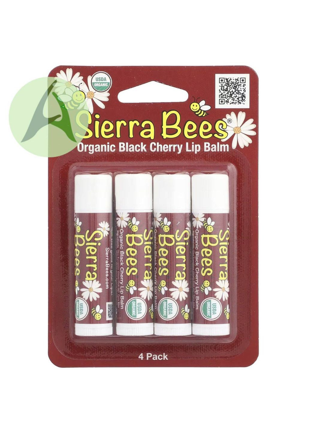 Органічні бальзами для губ, чорна вишня, 4 шт. по 4,25 г Sierra Bees (361858569)