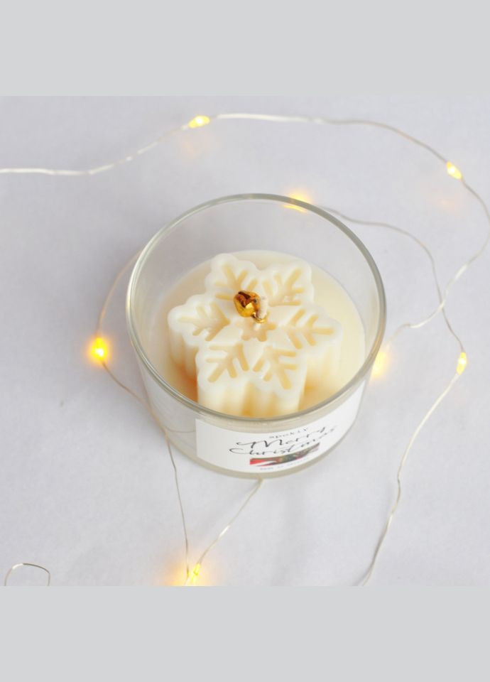 Новогодняя свеча ручной роботы из соевого воска «Snowflakes» SP2390, 100 г Spokiy (322948808)