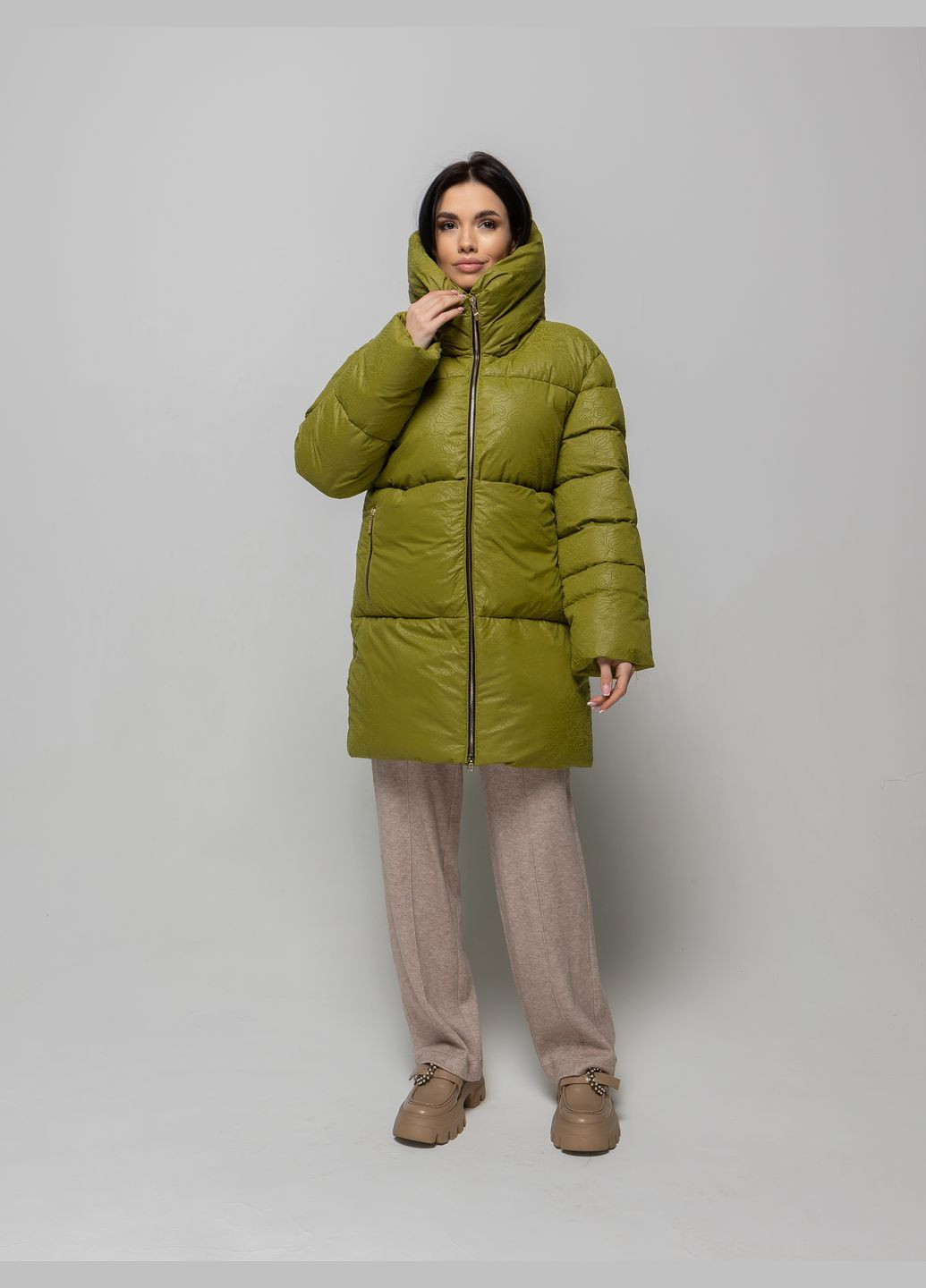 Оливковый зимний Пуховик Solh