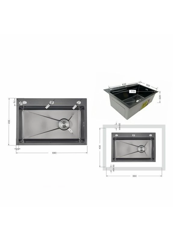 Мийка для кухні інтегрована Handmade H6845HB Decor Black PVD Honeycomb 3,0/1,0 мм LDH6845HDECBLM49445 LIDZ (397568821)