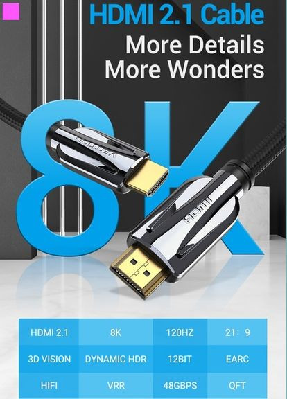 Кабель HDMI-HDMI, 2 m, v2.1 (AALBH) Vention (336959549)
