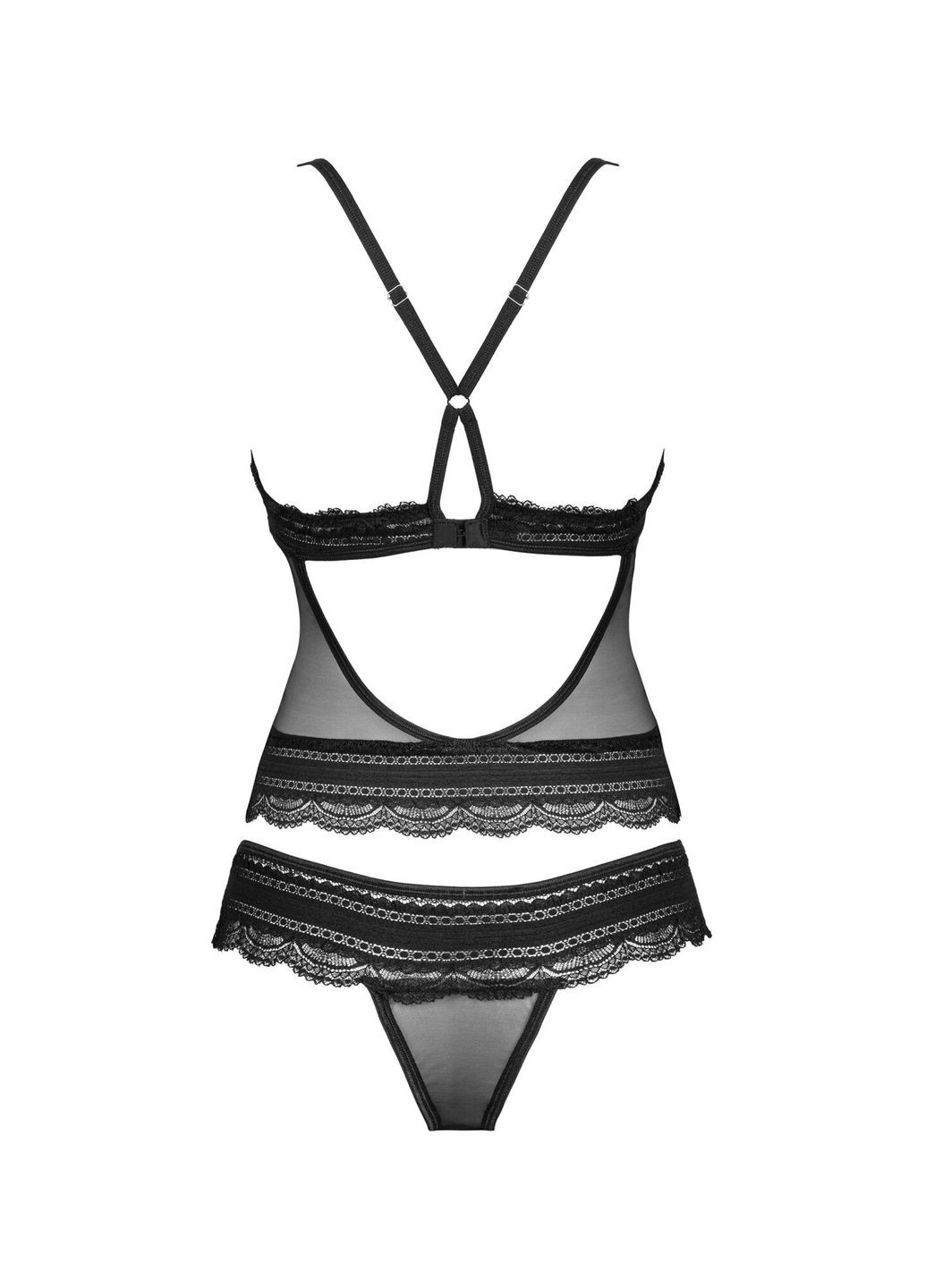 Черный демисезонный полупрозрачный набор с украшениями ivannes top & thong, черный, топ и танга Obsessive