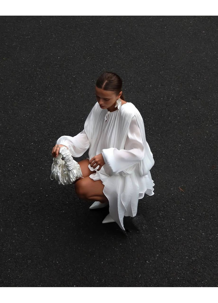 Молочное праздничный, коктейльное, повседневный, вечернее, кэжуал женское платье из шелка No Brand однотонное