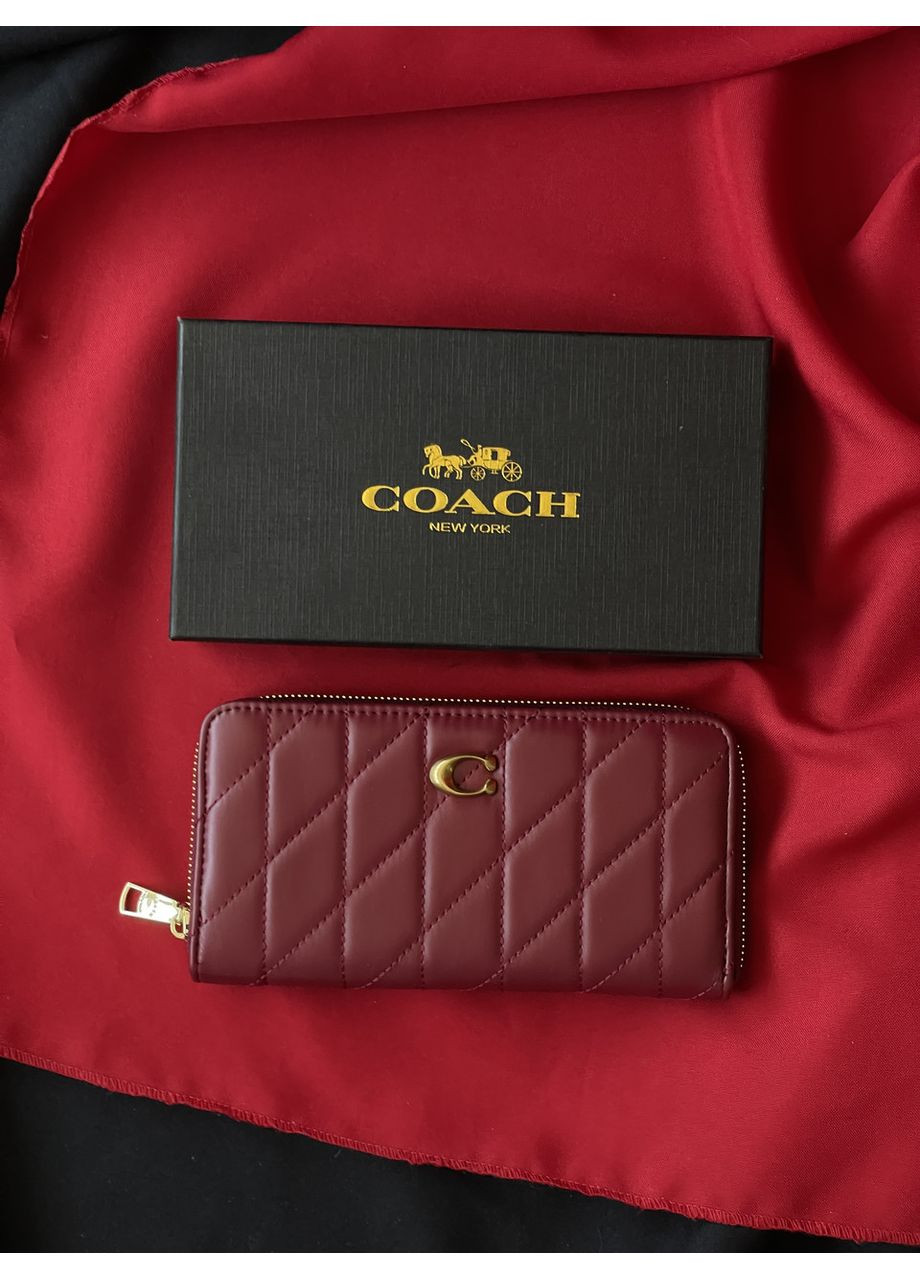 Жіночий гаманець Quilted Leather Zip Around Long Walle бордовий великий No Brand (369935584)