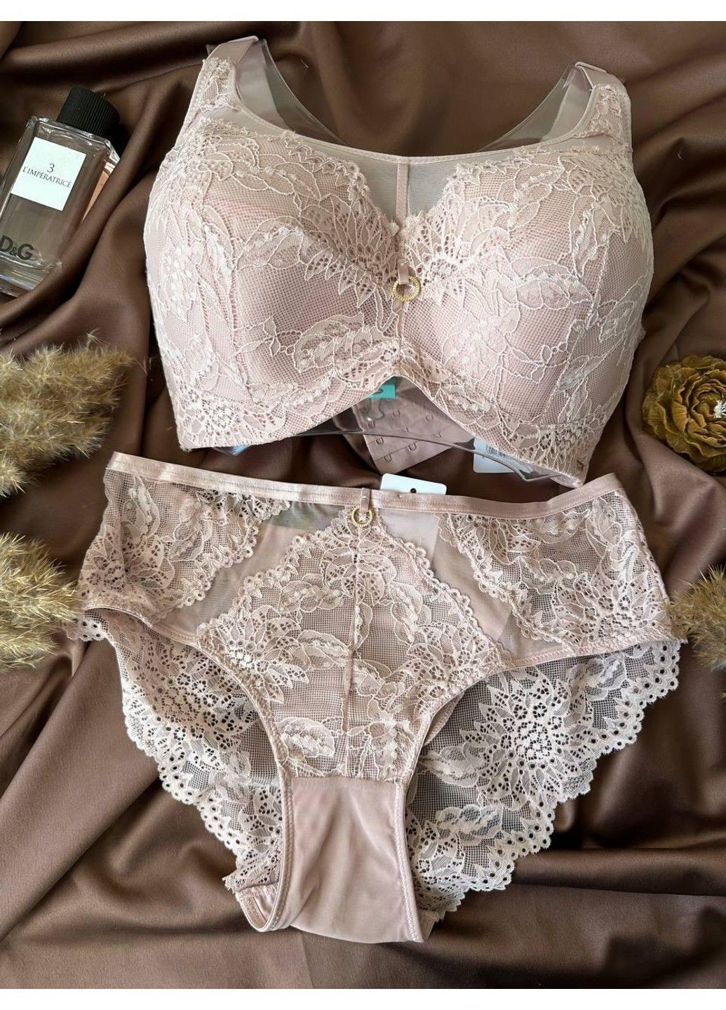 Пудровый комплект бюстгальтер + трусики слипы 2335 пудровый Weiyesi