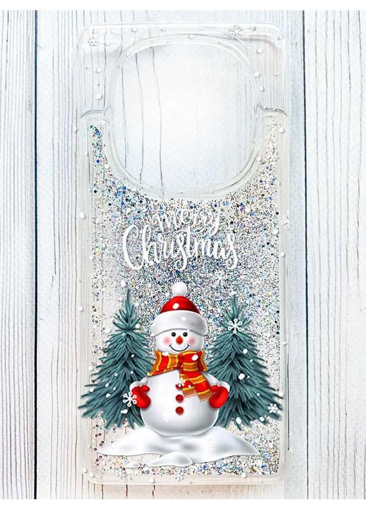 Чохол з плаваючими срібними блискітками на Xiaomi Redmi Note 14 Pro 4G Сніговик (принт 152) Creative (364316723)