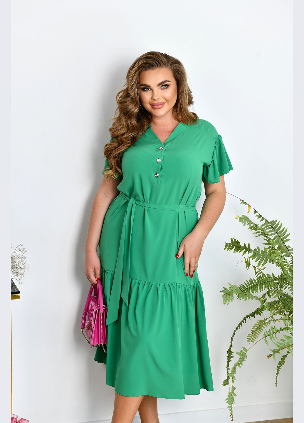 Зелена повсякденний сукня-сорочка з поясом сорочка No Brand однотонна