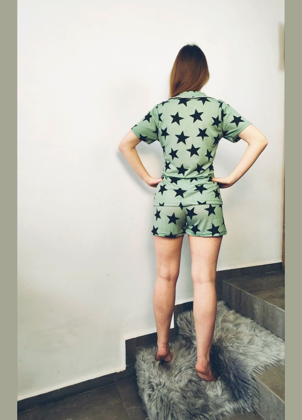 Зеленая всесезон удобная женская пижама с шортами и рубашкой Stil Moda