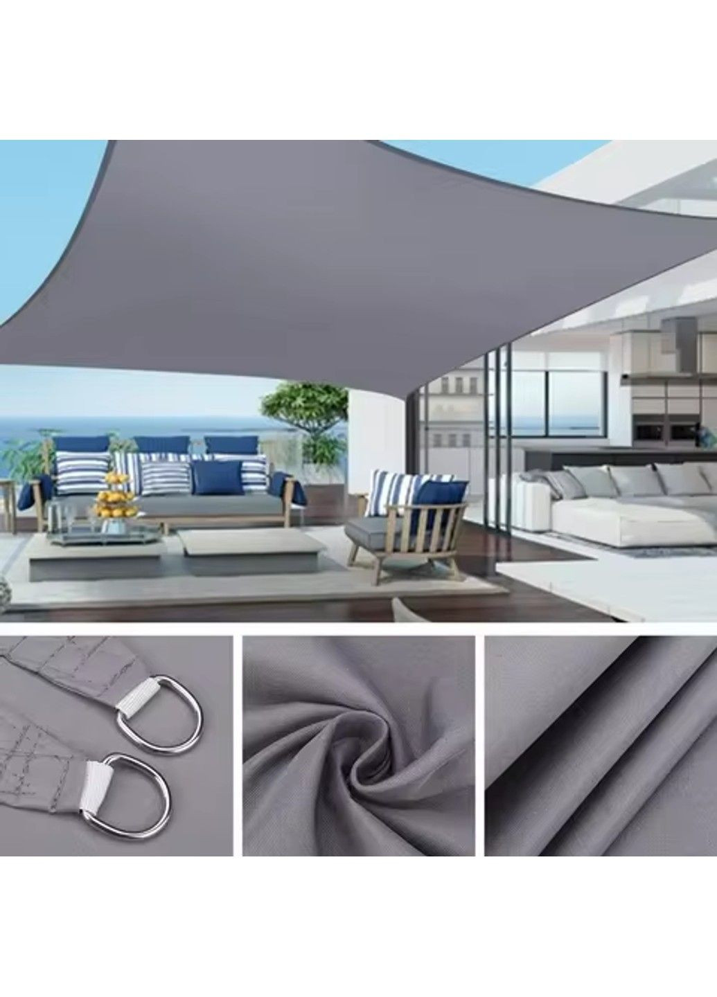 Тент навес затеняющий квадратный 3х3м Оксфорд (Серый) No Brand (332636026)