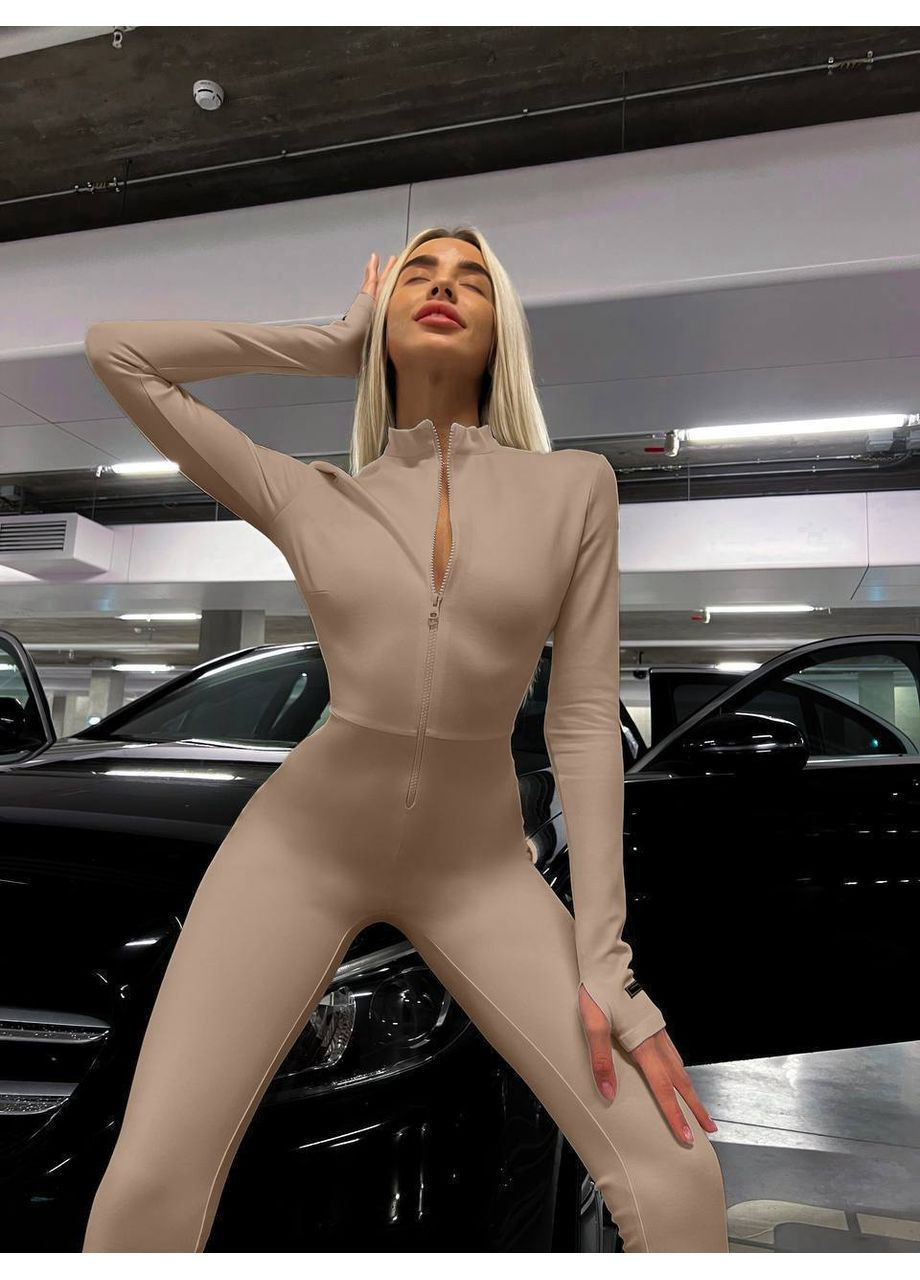 Жіночий утеплений комбінезон Asi.Store.ua комбінезон-брюки бежевий спортивний, повсякденний, вечірній, кежуал дайвінг