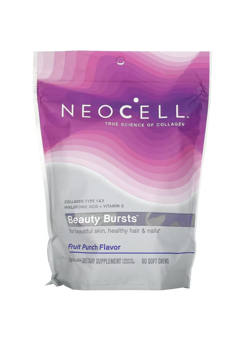 Колаген Сплеск Краси, 1 гр, смак фруктового пуншу, Collagen, Beauty Bursts,, 60 жувальних таблеток Neocell (369742043)