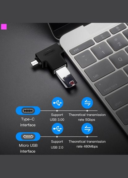 Адаптер USB - USB Type-C + micro USB V 3.0 (F/M) Black (CDIB0) Vention (336951111)