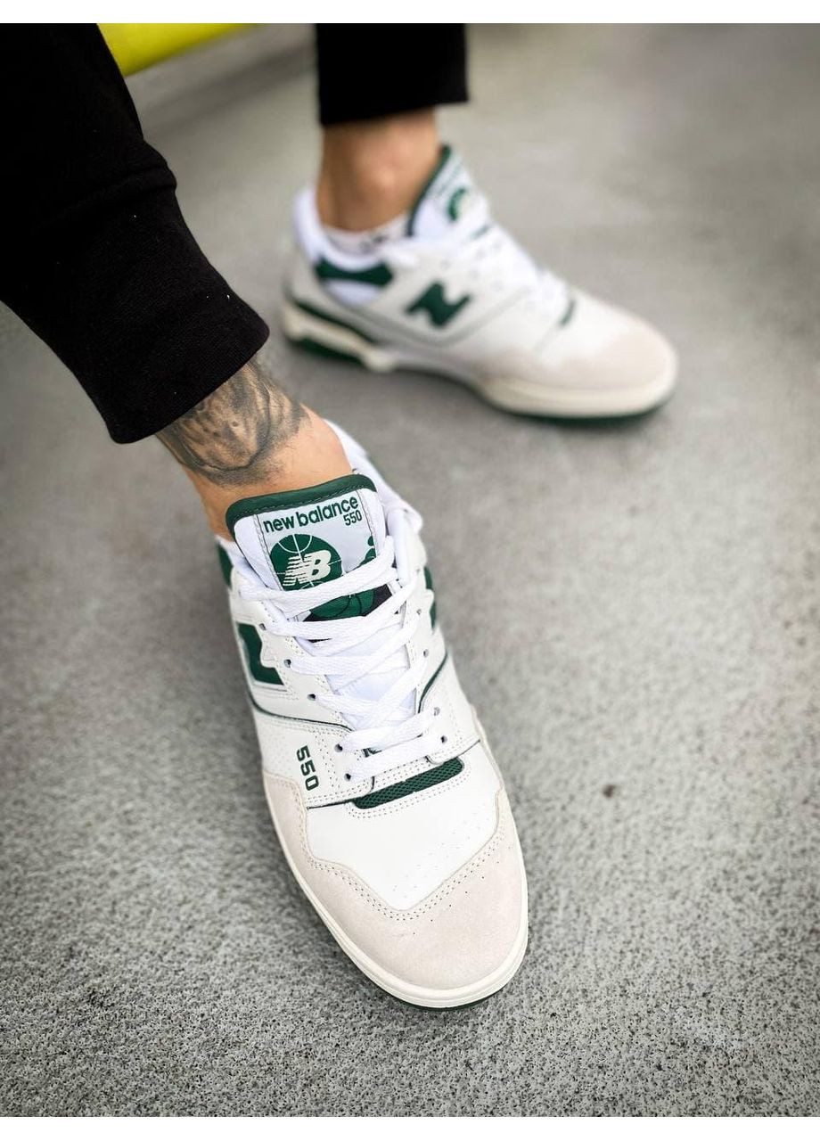 КРОССОВКИ ЖЕНСКИЕ NEW BALANCE 550 WHITE GREEN НЬЮ БЕЛАНС 550 No Brand серые демисезоны (367168122)
