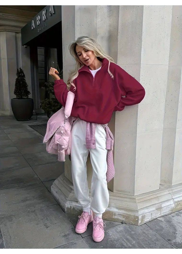 Бордовый женский флисовый свитшот FINO Mode без декора (365798843)