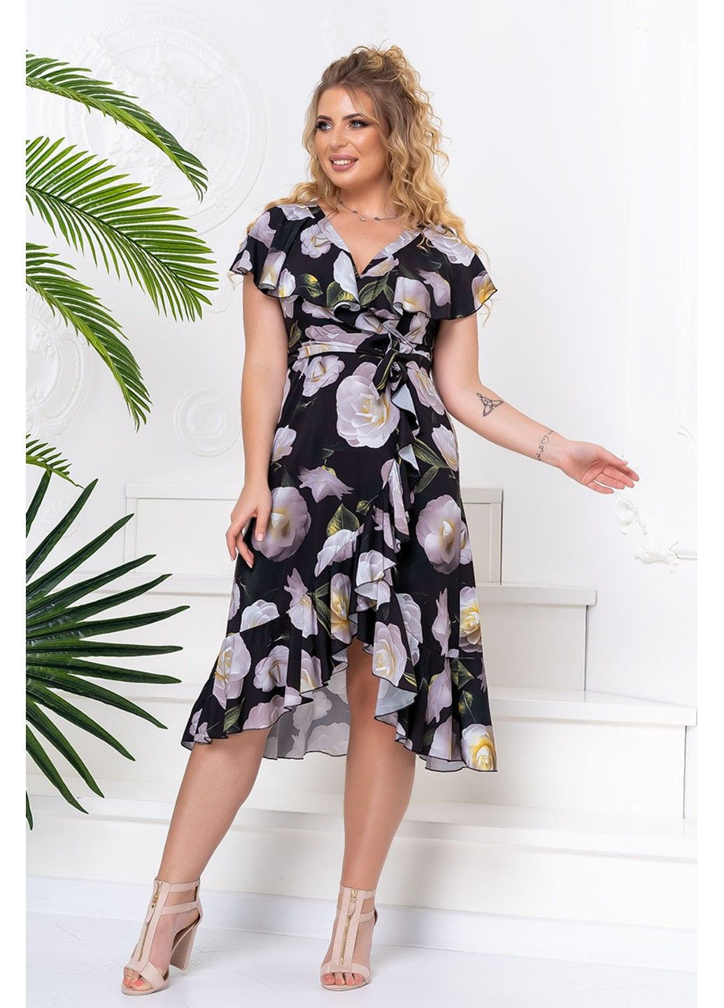 Черное летнее платье запах софт 20093 черное Tanita-Romario