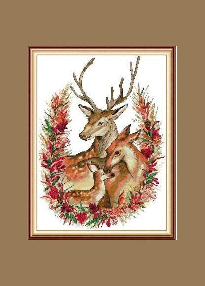 Набір для вишивання за нанесеною на канву схемою "Christmas deer family".AIDA 14CT printed, 36*47 см Joy Sunday (313614133)