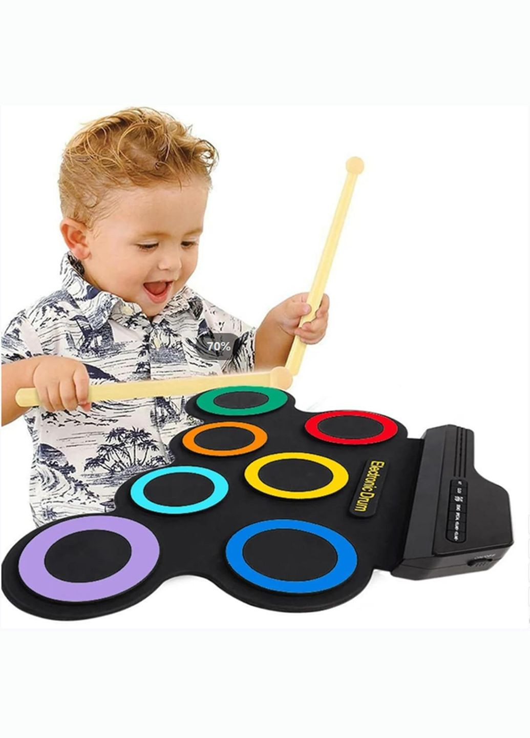 Разноцветная электронная барабанная установка KidsDrum для детей с аксессуарами No Brand (342716996)