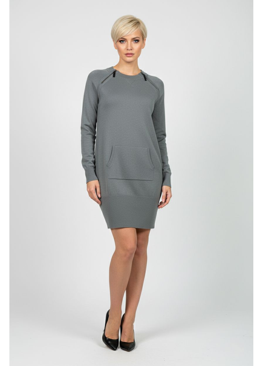 Серое кэжуал платье-туника демисезонное миди we-06242 серый Evona однотонное