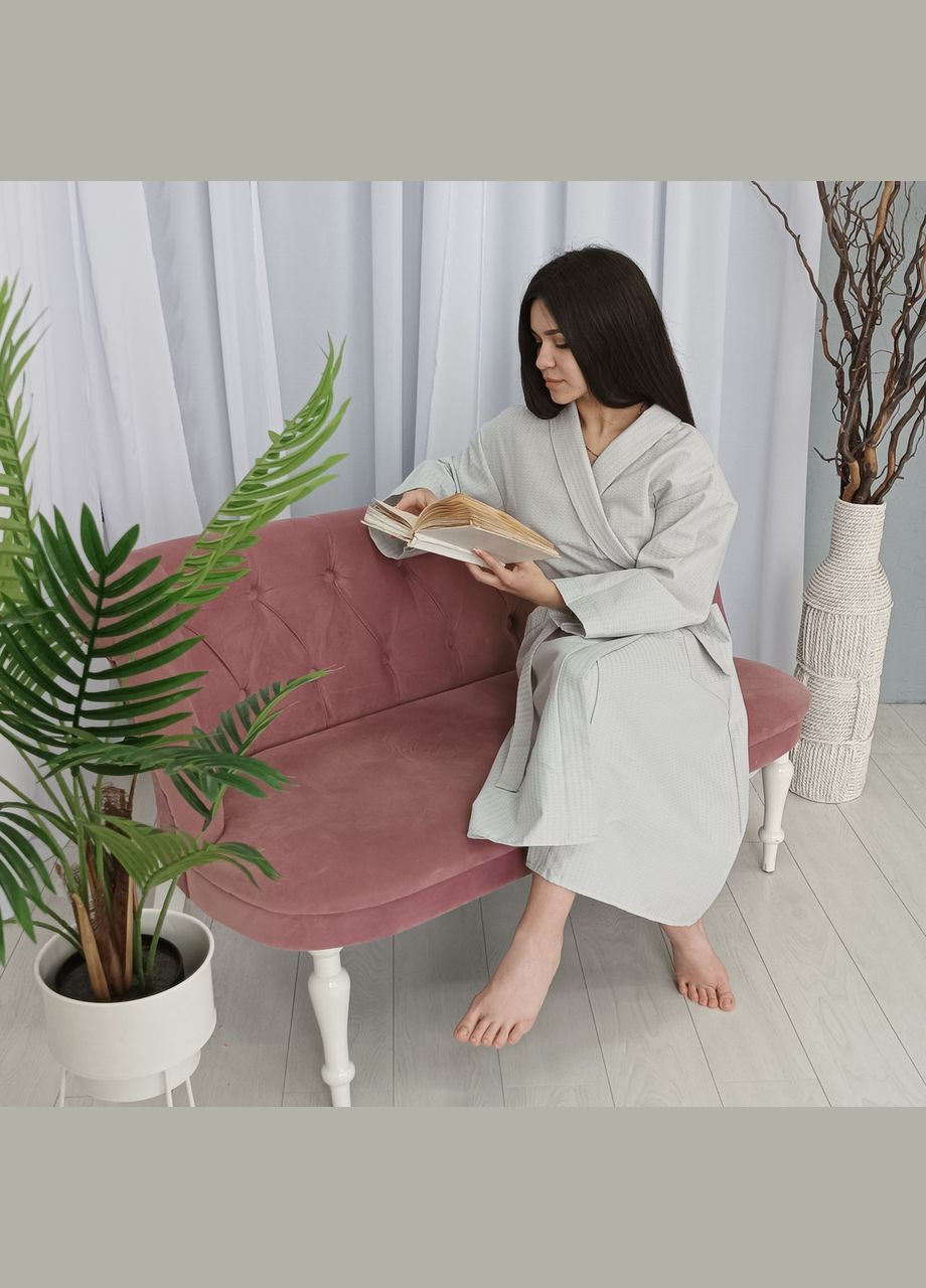 Вафельний халат Кімоно розмір (50-52) L 100% бавовна сірий (LS-3375) Luxyart (302673672)