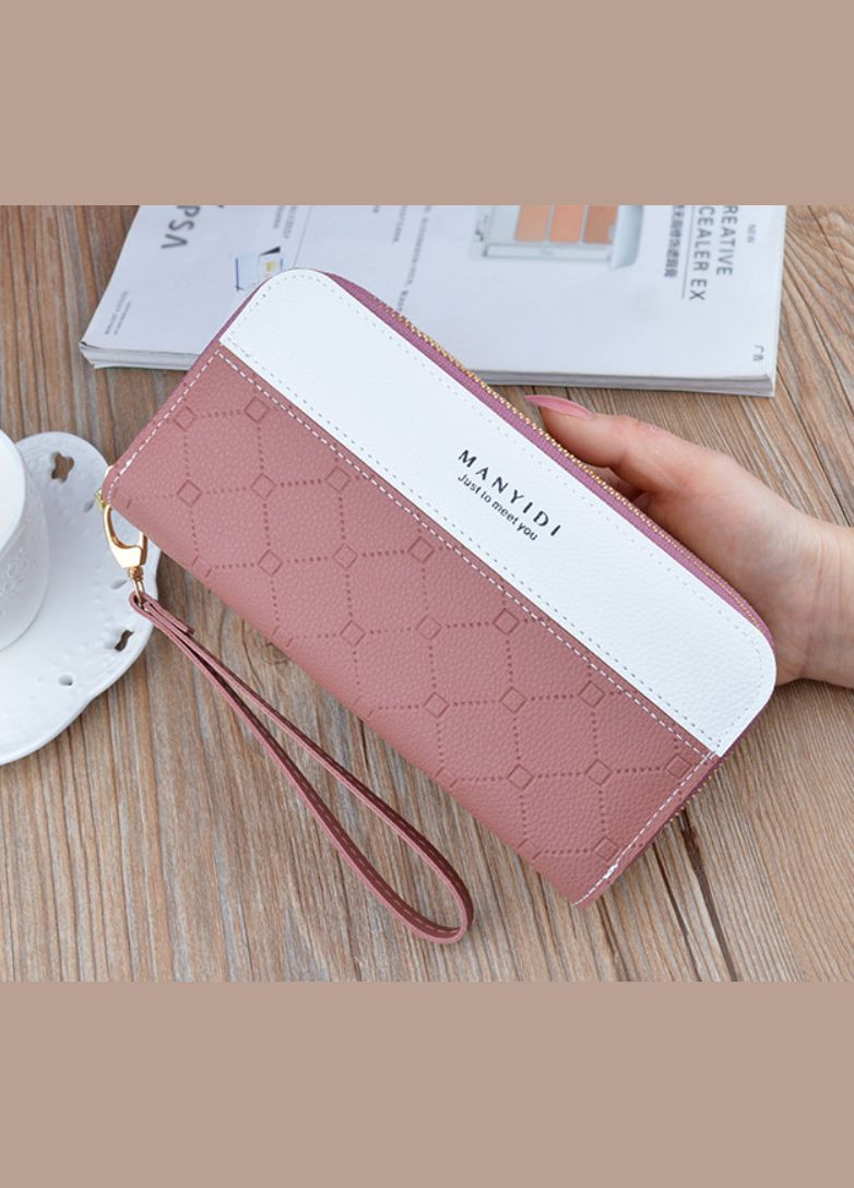 Стильный женский кошелек клатч на 2 молнии с ремешком на руку Розовый No Brand (299314042)