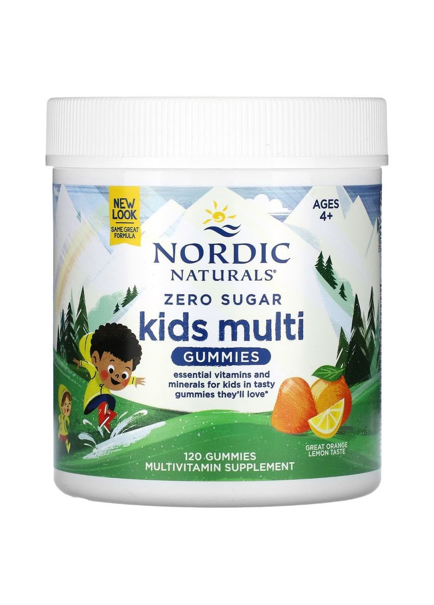 Мультивітаміни для дітей без цукру, смак апельсин та лимон, Zero Sugar Kids Multi Gummies, Вік 4+, 120 жувальних таблеток Nordic Naturals (373313499)