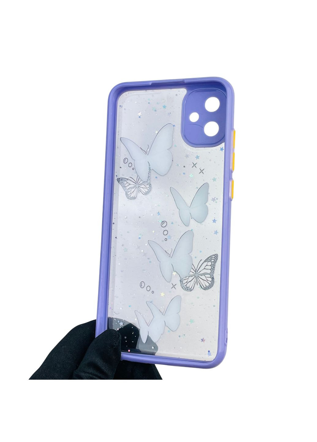 Чохол для Galaxy A04e (SM-A042F) з блискітками з метеликами на самсунг а04е бузковий Samsung (366388260)