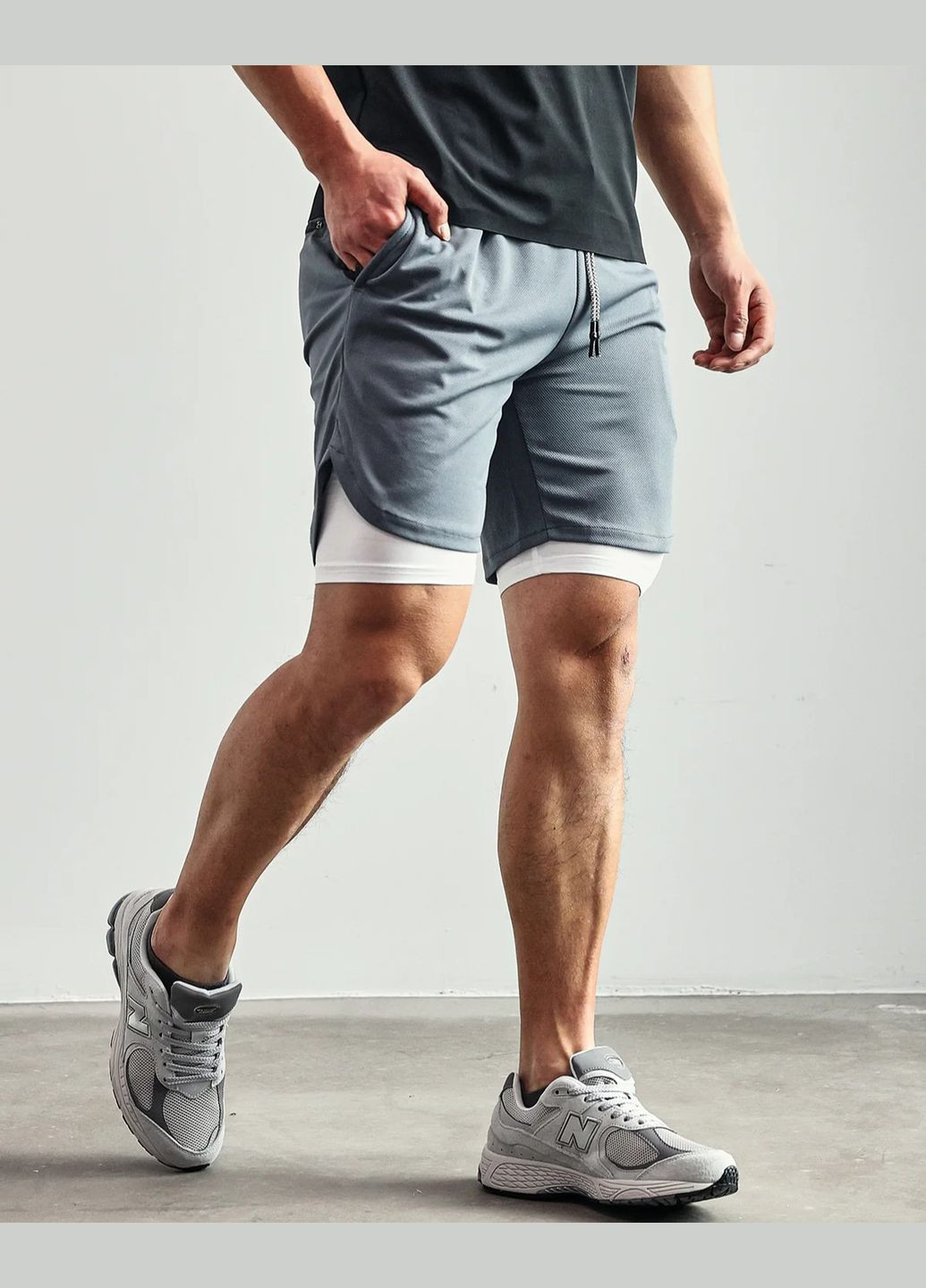 Мужские двойные шорты с тайтсами для бега и тренировок No Brand (342374350)