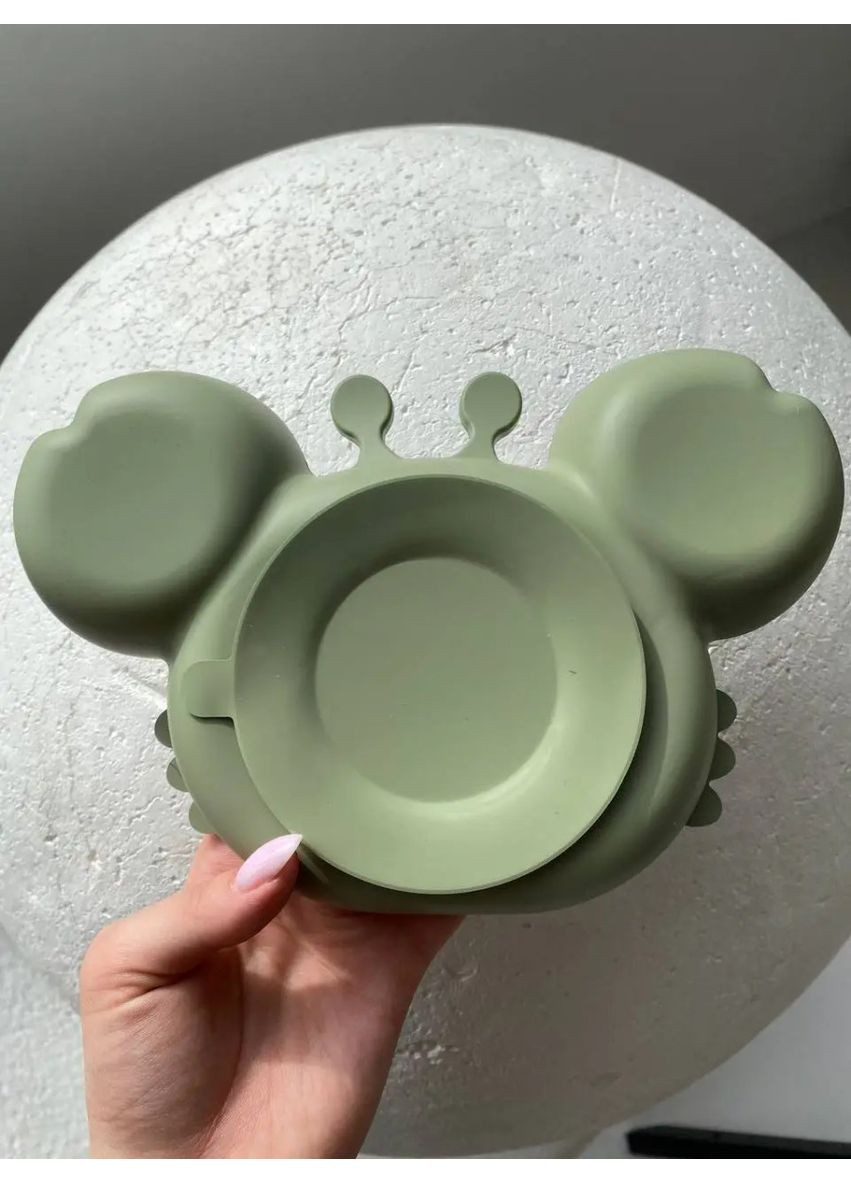 Тарелка детская на присоске на 3 секции Краб 6878 15х23 см зеленая No Brand (349223726)