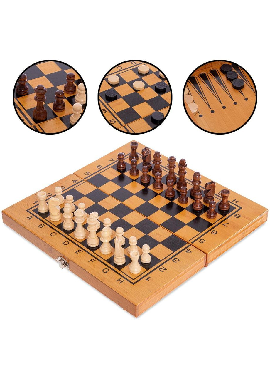 Шахи, шашки, нарді 3 в 1 бамбукові SP-341-161 (фігури-дерево, розчин дошки 30x30см) (341-161) SP-Sport (361440037)