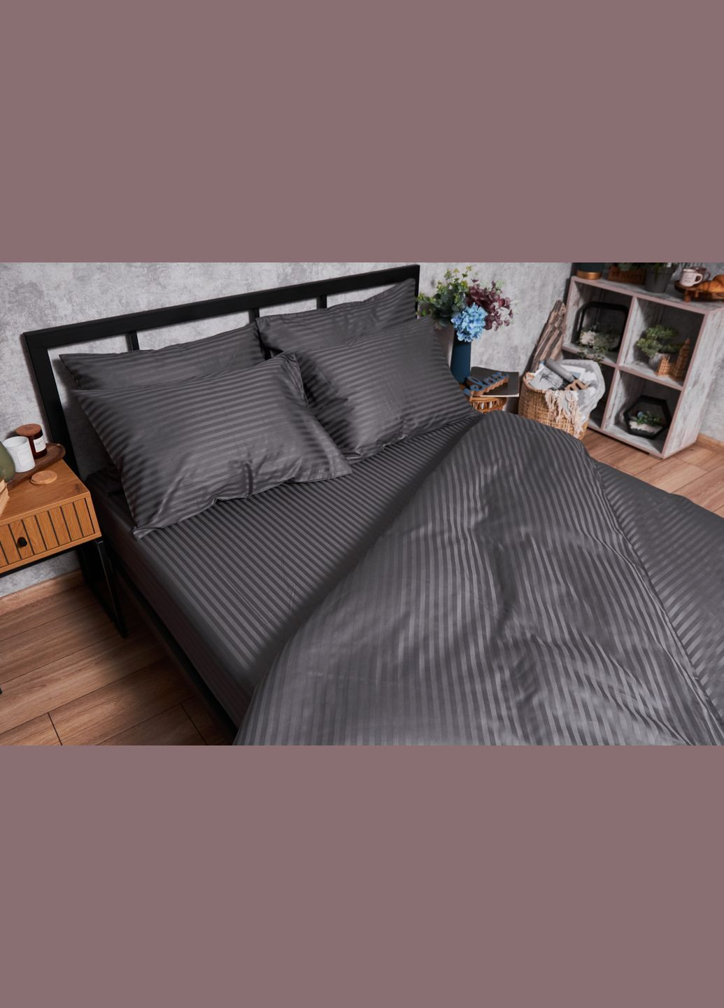 Комплект постельного белья Satin Stripe двуспальный 175х210 наволочки 2х40х60 (MS-820003680) Moon&Star stripe black (288043581)