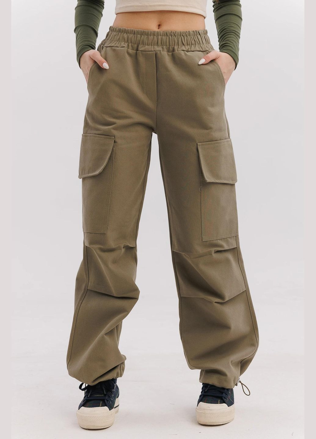 Підліткові штани карго для дівчинки хакі 127064 No Brand (279303178)