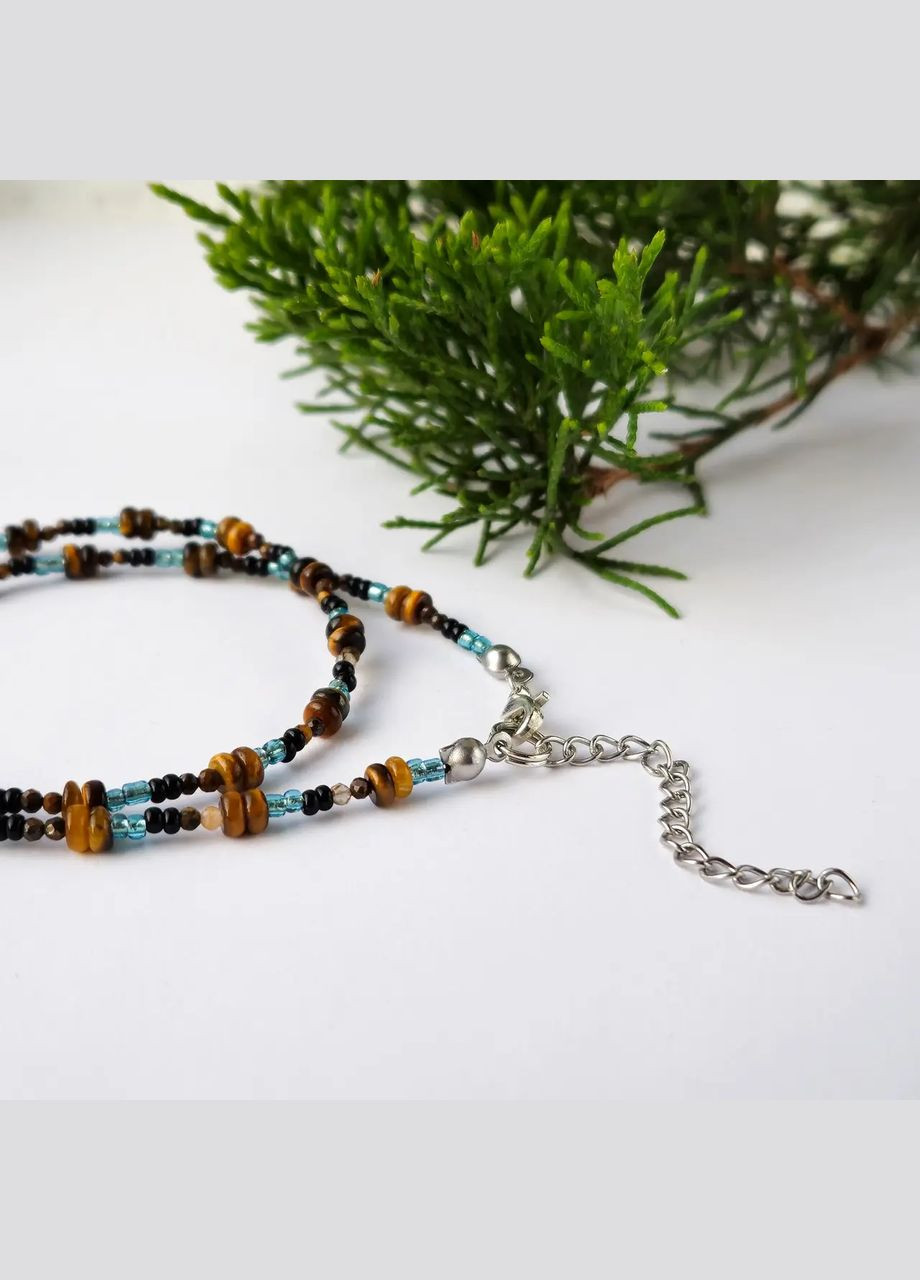 Чокер натуральний камінь Тигрове Око та Бісер, фур-ра нержавіюча сталь d-4х2мм+- L-38-43см No Brand тигрове око нержавіюча сталь, бісер (324836254)