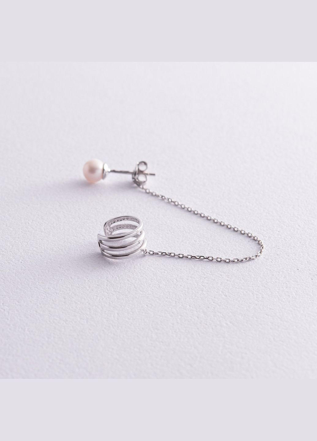 Сережка - каффа Трініті з перлиною (біле золото) с08251 Oniks (264644448)