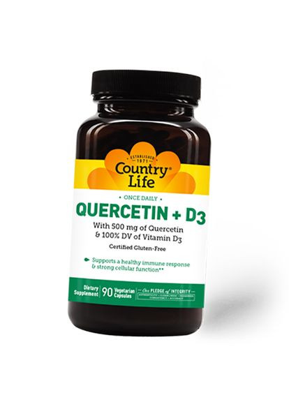 Кверцетин с витамином Д3, Quercetin + D3, 90вегкапс (70124007) Country Life (322731213)
