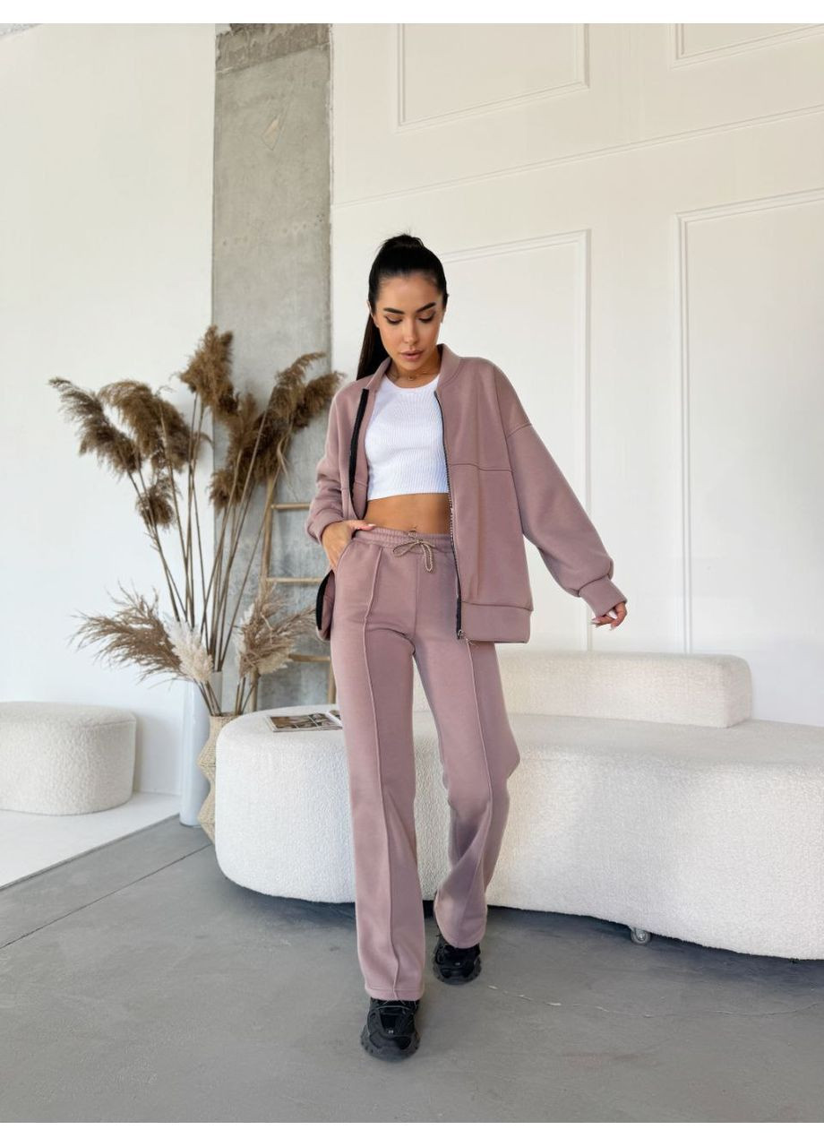 Костюм жіночий теплий штани палаццо і кофта на блискавці без капюшона No Brand (362244488)