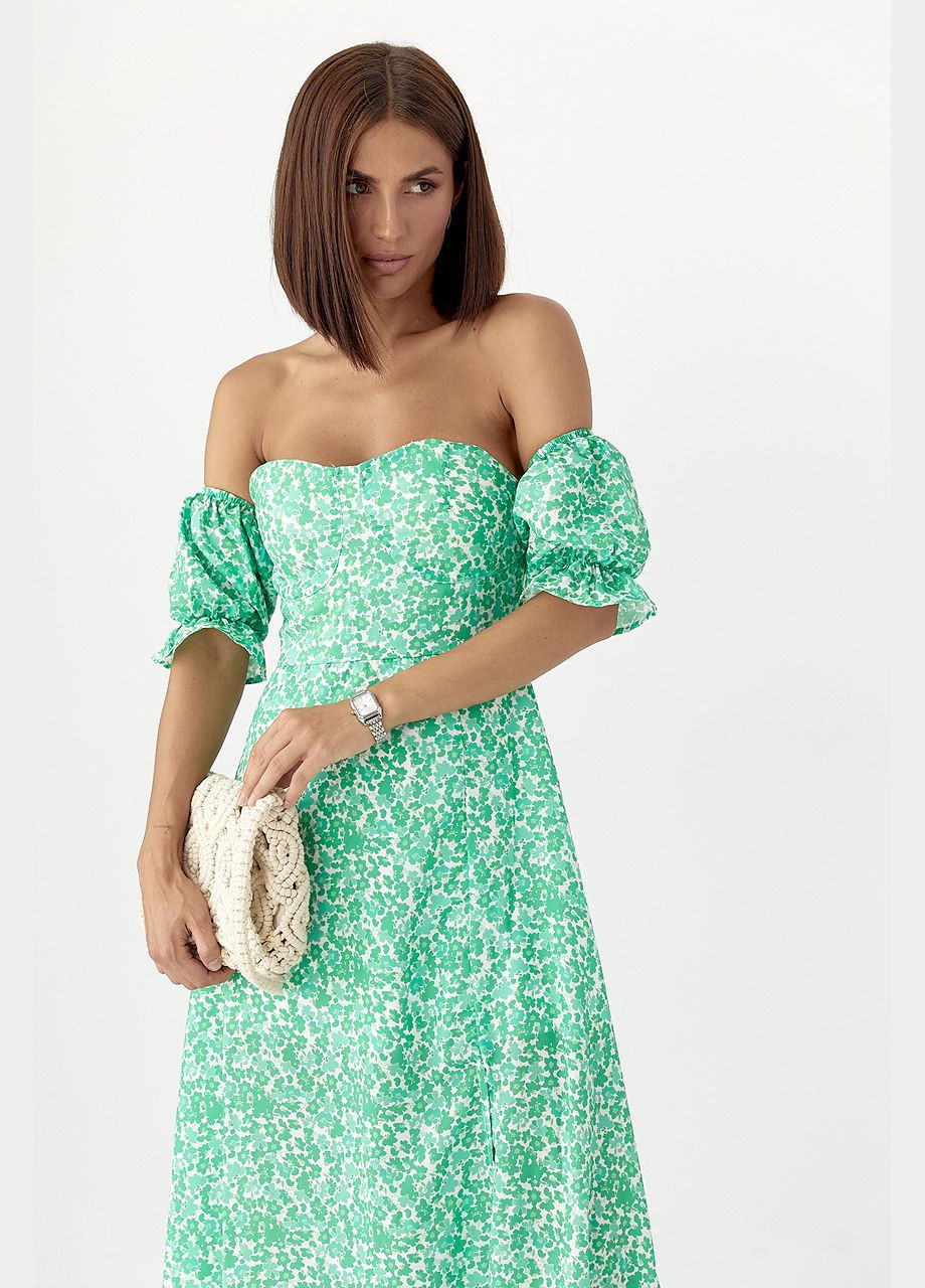 Зеленое платье-бюстье с цветочным принтом Lurex