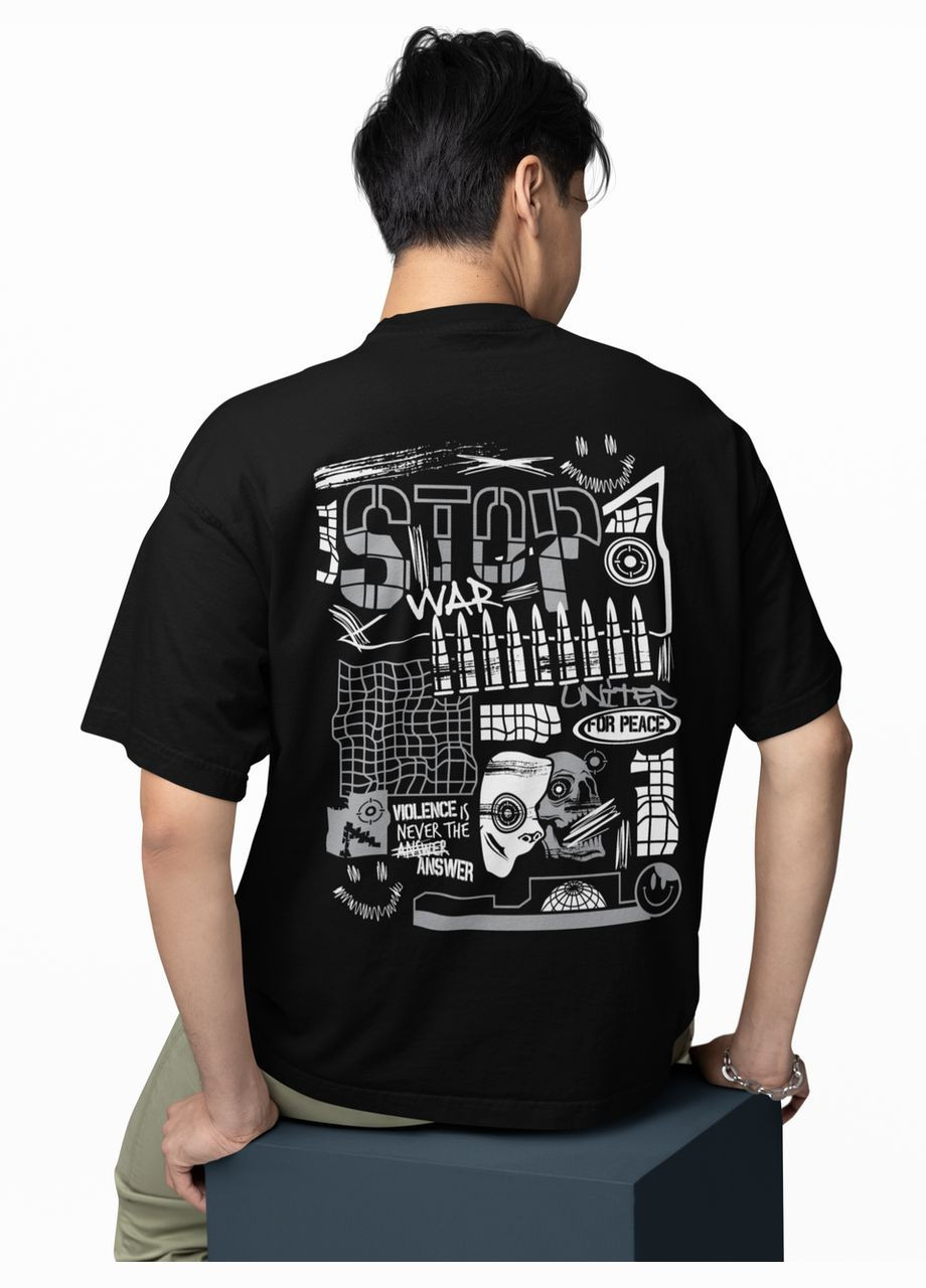 Черная мужская футболка оверсайз "stop war" 1130153 черная с коротким рукавом Mishe