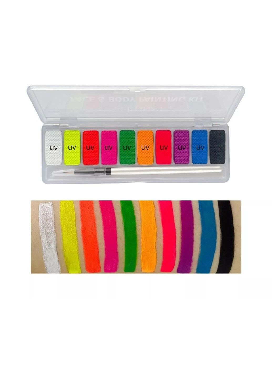 Аквагрим 10 цветов: 8УФ для боди-арта + кисточка Veronni (302241624)