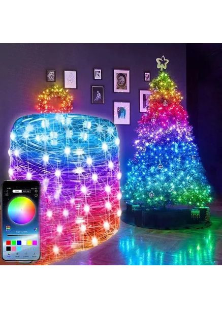 Светодиодная умная гирлянда Smart Роса RGB 100 LED с Bluetooth для елки от USB 10м Maxland (363834241)
