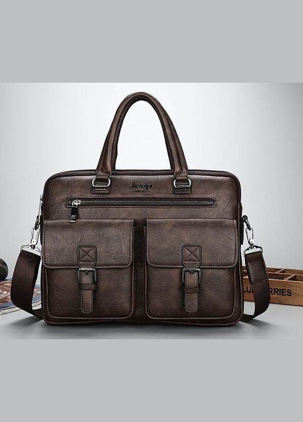 Чоловічий діловий портфель для документів формат А4, сумка офісна для роботи чоловіча Темно-коричневий Jeep (334730695)