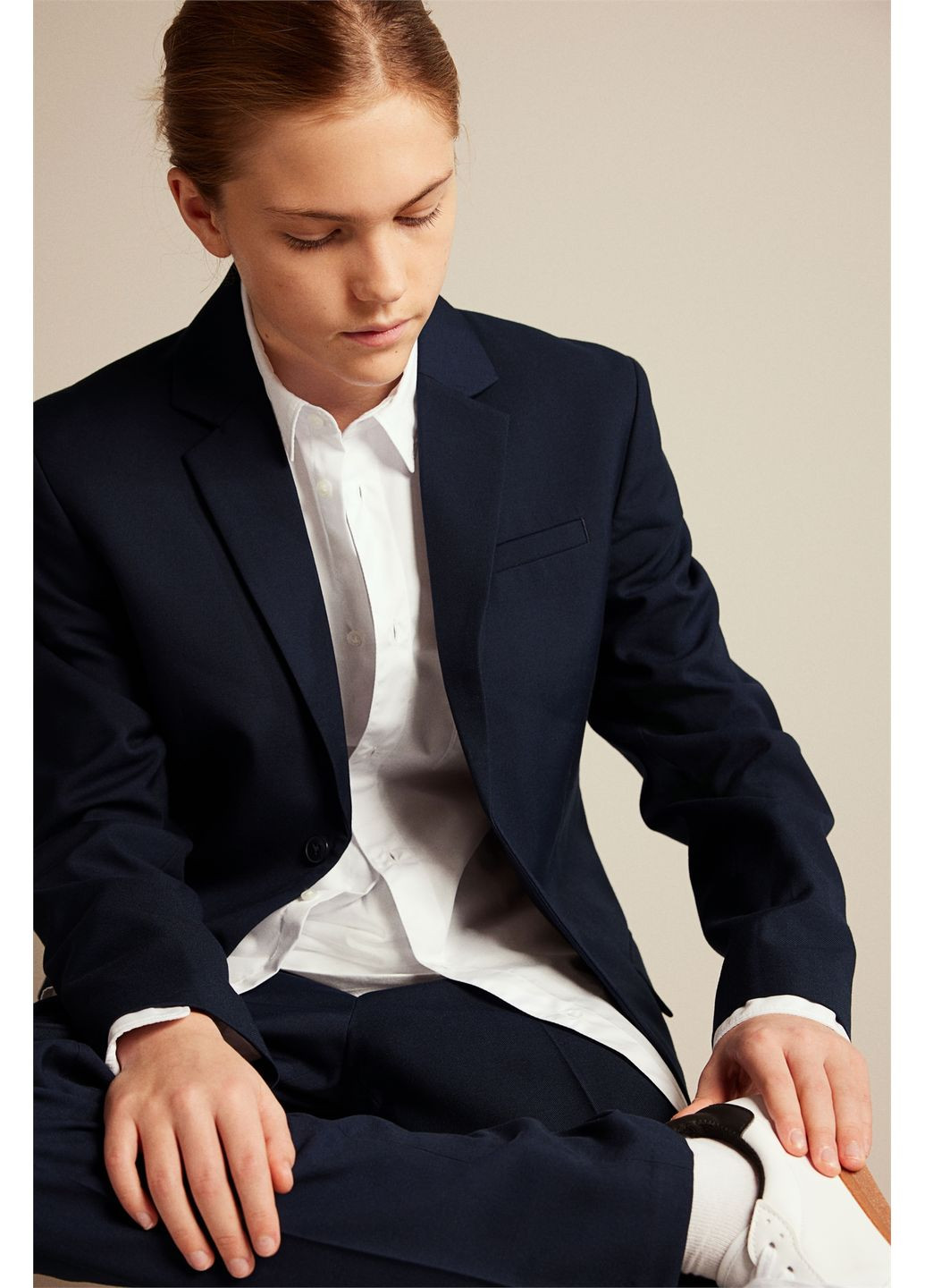 Темно-синие классические, кэжуал демисезонные брюки прямые H&M