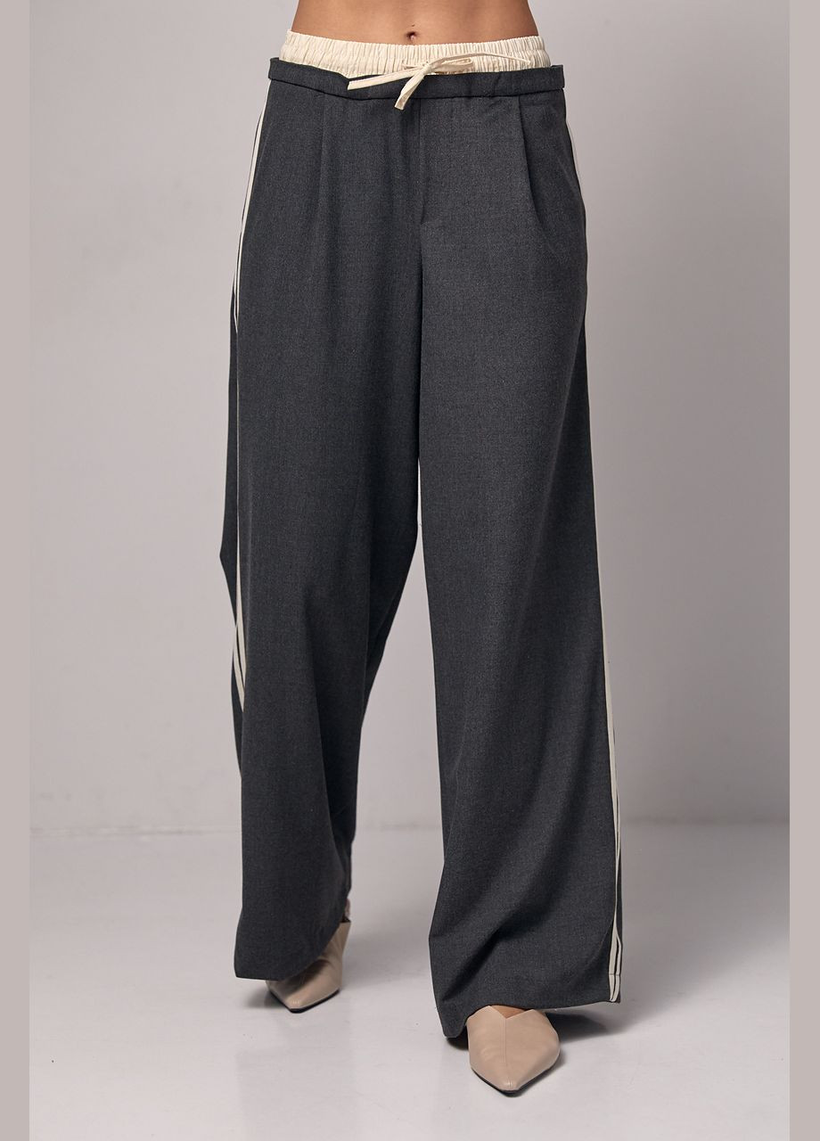 Жіночі брюки з лампасами на гумці - темно-сірий Lurex (282958342)