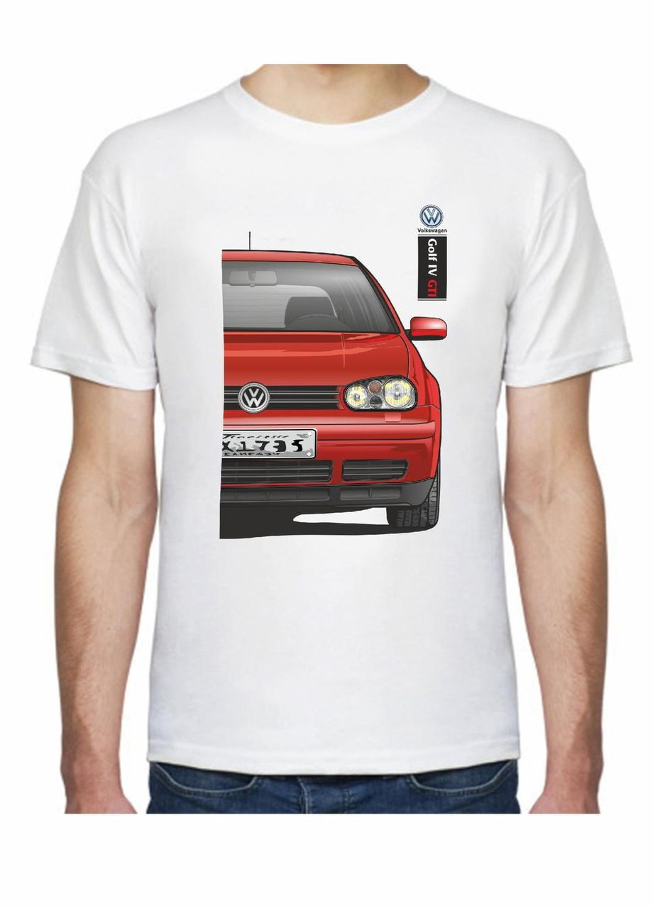 Біла футболка чоловіча з принтом volkswagen golf iv gti f 505244 біла Avtolife