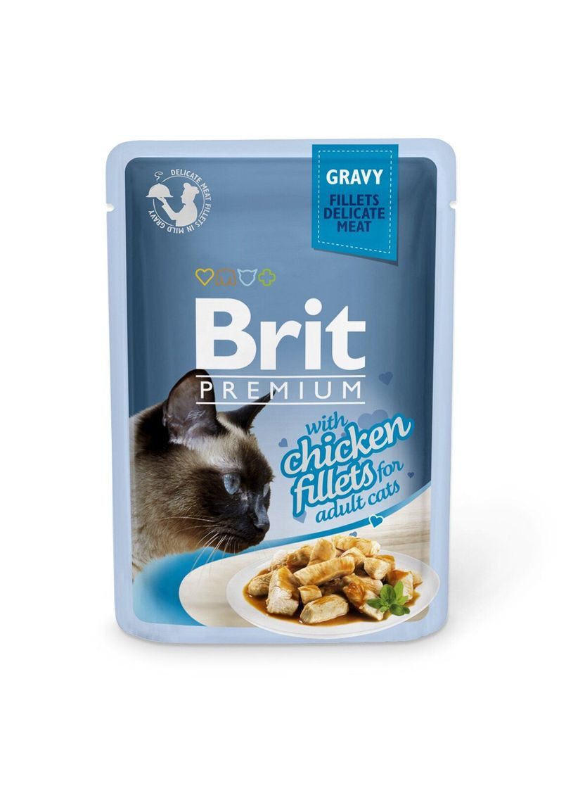 Вологий корм для кішок Premium Cat Chicken Fillets Gravy pouch 85 г Brit (292114378)