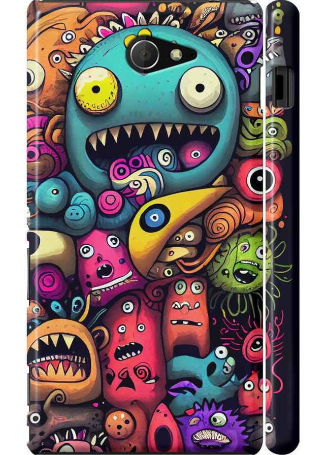 3D пластиковий матовий чохол 'Смішні монстри' для Endorphone Sony Xperia M2 dual D2302 (314508795)