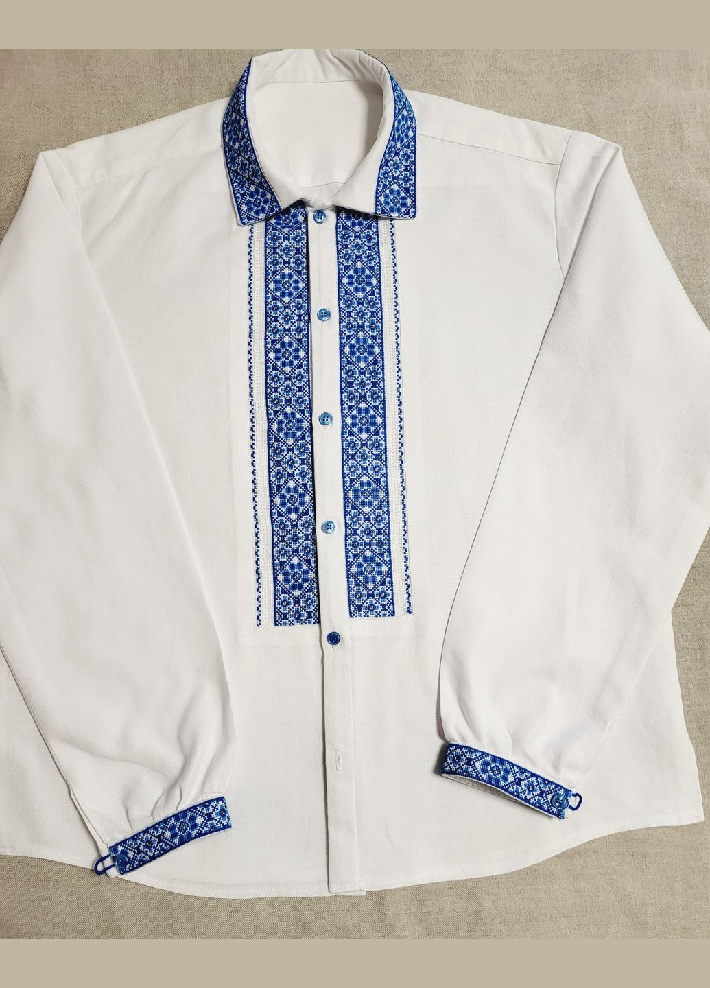 Белая мужская вышиванка ручной работы "лазурова" на домотканом полотне. Hand Made свободная, прямой хлопок, домотканное полотно (334349388)
